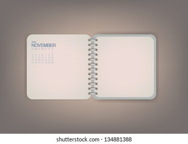 2013 Calendar November Notebook Vector