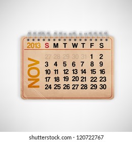 2013 Calendar November Old Grunge Texture  Vector