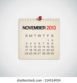 2013 Calendar November Old Torn Paper Vector
