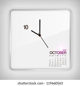 2013 Calendar October Clock Design on Glass Display Vector