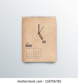 2013 Calendar Old Note Paper May Clock Design Vector