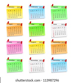 2013 Calendar on paper notes, vector eps10 illustration