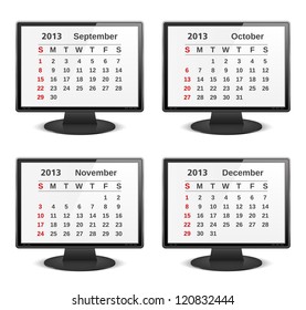 2013 calendar on the screen of computer monitor, vector eps10 illustration