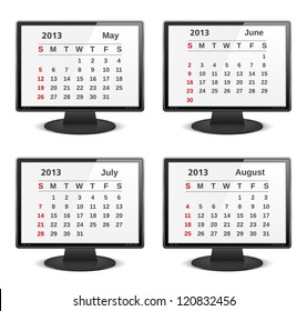 2013 calendar on the screen of computer monitor, vector eps10 illustration