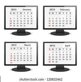 2013 calendar on the screen of computer monitor, vector eps10 illustration