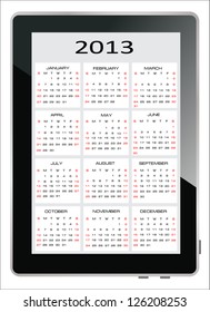 2013 calendar on the screen of tablet computer, vector
