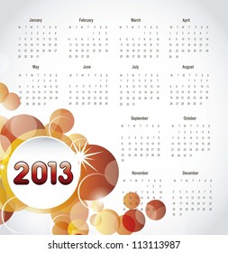 2013 calendar with orange circles, background. vector illustration