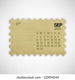 2013 Calendar September Colorful Old Texture Notebook Vector