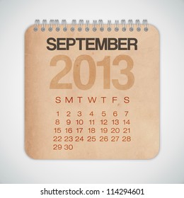 2013 Calendar September Grunge Texture Notebook