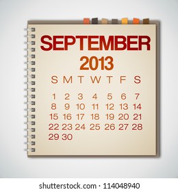 2013 Calendar September Notebook Vector