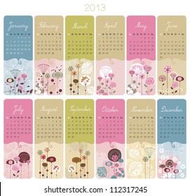 2013 Calendar set with vertical banners or cards