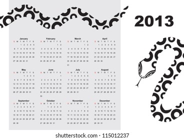 2013 calendar with snake symbol