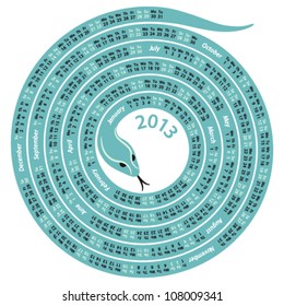 2013 calendar spiral shaped snake turquoise on white background