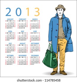 2013. Calendar with stylish dude.