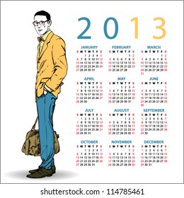 2013. Calendar with stylish dude.