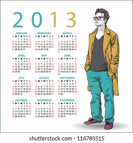 2013. Calendar with stylish dude.