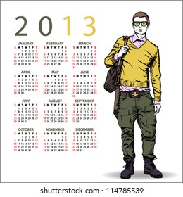 2013. Calendar with stylish dude.