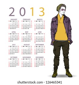 2013. Calendar with stylish dude.