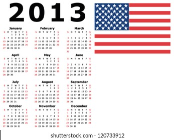 2013 calendar USA Flag