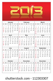 2013 Calendar vector, calendar with all weeks, days and months, sundays are marked red, eps 10