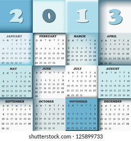2013 calendar; vector design with squares in background