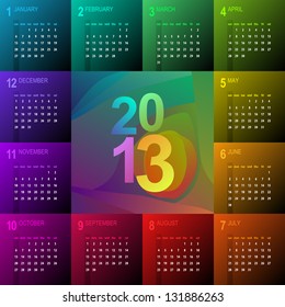 2013 calendar with vibrant colors - week starts with sunday