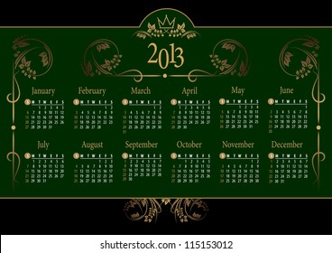 2013 Calendar. vintage background. Vector Illustration