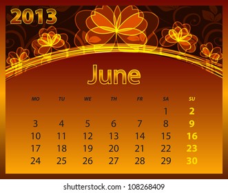 2013 calendar year on the abstract orange background
