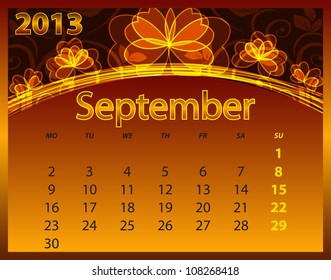 2013 calendar year on the abstract orange background