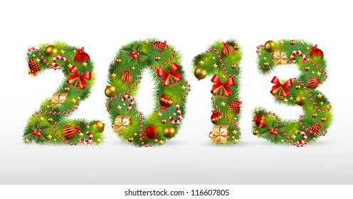 2013, Christmas tree font. Vector illustration.