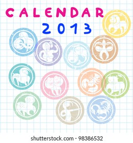 2013 cover for monthly calendar with zodiac signs