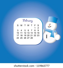 2013 february calender with a snowman
