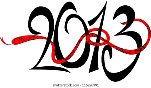 2013 Happy New Year, Black Digits on White Background, Brush Style, Isolated Vector Clip-Art Illustration, Chinese Year of Snake