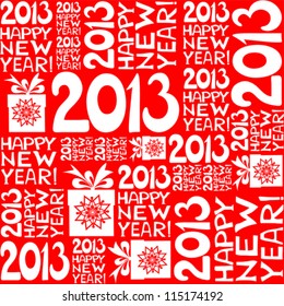 2013 Happy New Year! Seamless red pattern.  Vector illustration