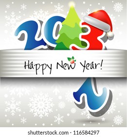 2013 Happy New Year vector card or background with Santa`s hat, snowflakes, stars.