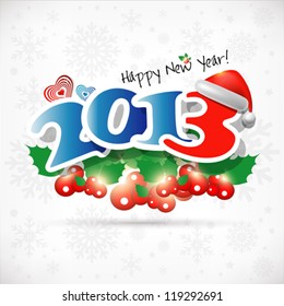 2013 Happy New Year vector card or background with Santa`s hat, snowflakes, stars.