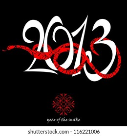2013 Happy New Year, White Digits on Black Background, Brush Style, Isolated Vector Clip-Art Illustration, Chinese Year of Snake