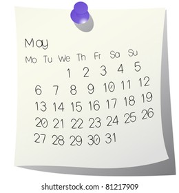 2013 May calendar on white paper