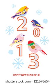 2013 New year card with cute birds