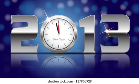 2013 New Year Card - shining metal digits with clocks instead of number zero- vector illustration