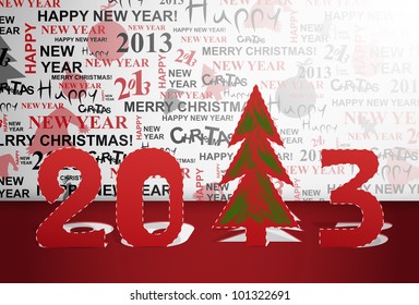 2013 new year with a Christmas tree cut out of paper. Eps 10