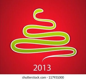 2013 new year gift card with green snake like Christmas tree. Vector illustration