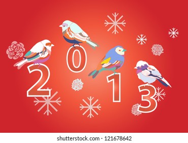 2013 New year red card with cute birds
