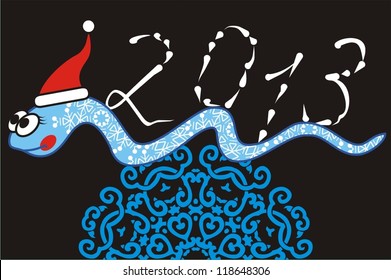 2013 new year snake. Winter Christmas card. Funny creatures collection (Animated cartoon). Vector illustration.