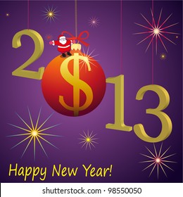 2013 New Year symbols with Santa Claus and red US Dollar ball