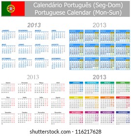 2013 Portuguese Mix Calendar Mon-Sun on white background