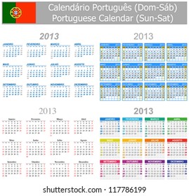 2013 Portuguese Mix Calendar Sun-Sat on white background