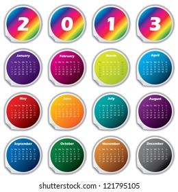 2013 rainbow calendar with separate stickers for months