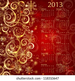 2013 red calendar with gold showflake