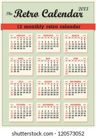 2013 retro calendar
